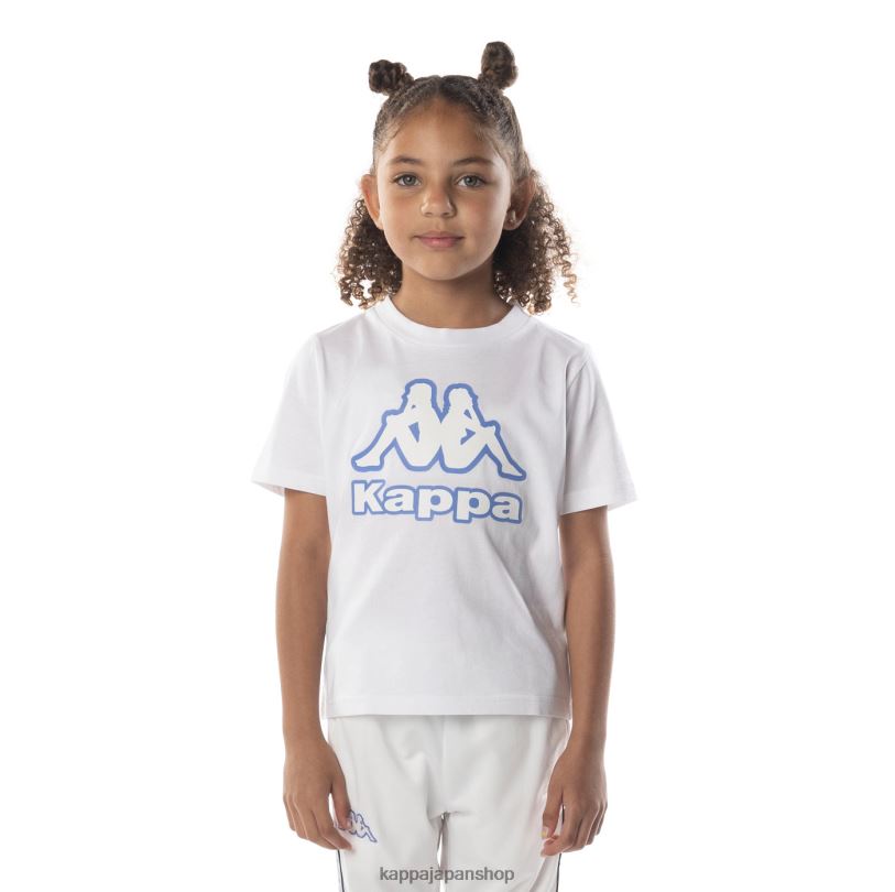 Kappa 子供たち キッズロゴテープバントTシャツ 白青 480LJ615