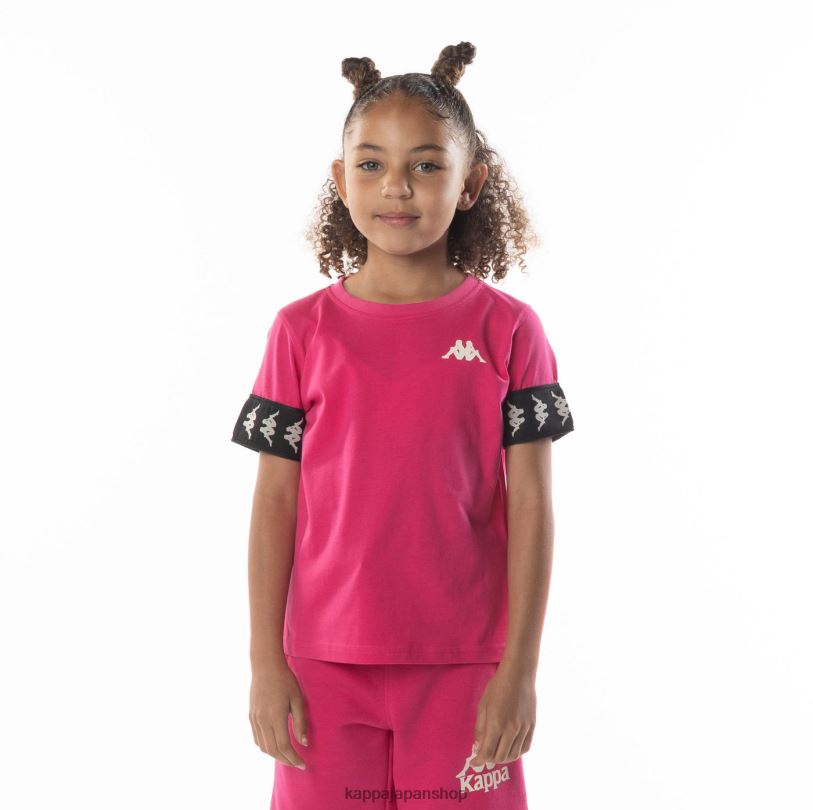 Kappa 子供たち キッズ222バンダ虹2 Tシャツ ピンクブラック 480LJ701