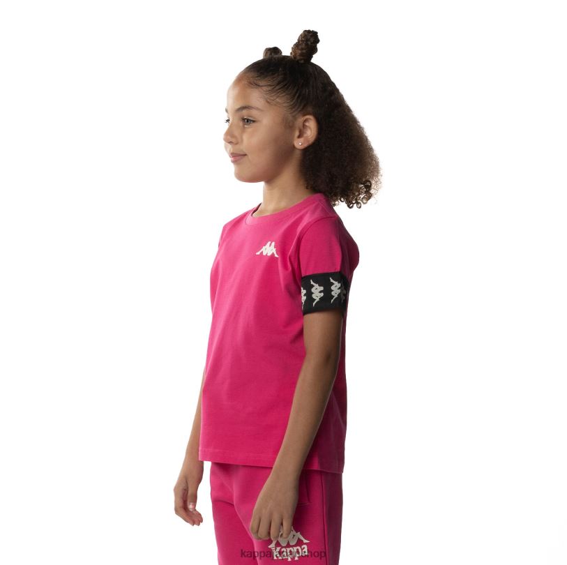 Kappa 子供たち キッズ222バンダ虹2 Tシャツ ピンクブラック 480LJ701
