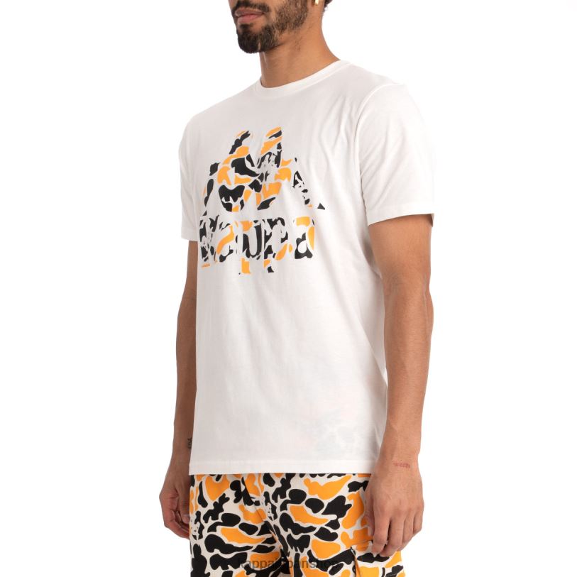Kappa 男性 本物のフーロTシャツ 白い黒い煙 480LJ177