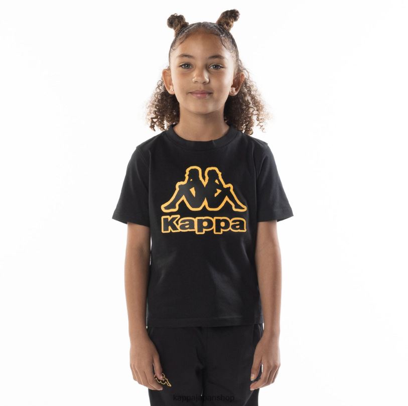 Kappa 子供たち キッズロゴテープバントTシャツ ブラックスモークオレンジ 480LJ676