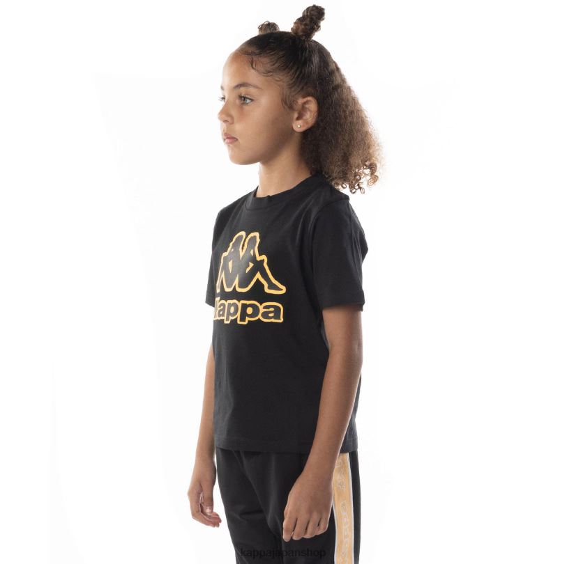 Kappa 子供たち キッズロゴテープバントTシャツ ブラックスモークオレンジ 480LJ676
