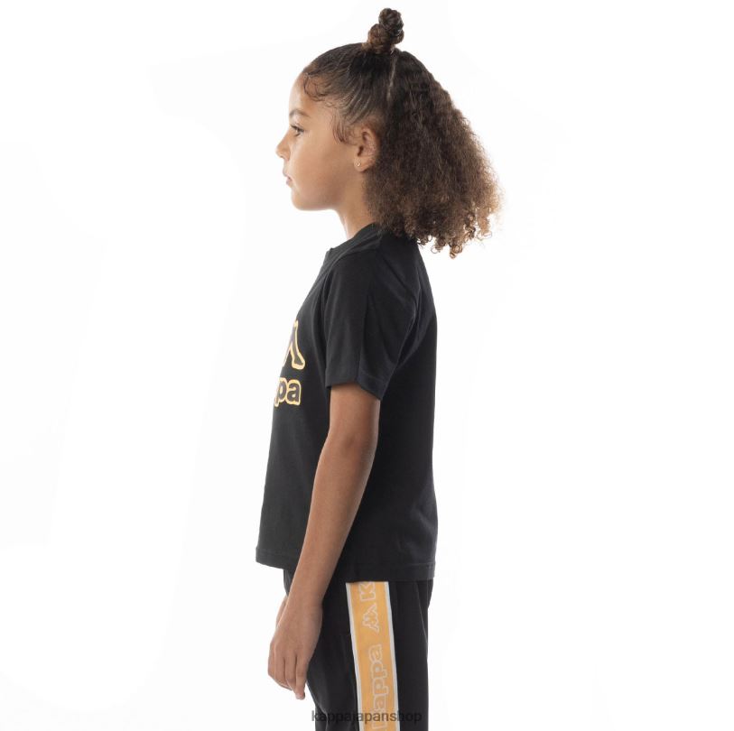 Kappa 子供たち キッズロゴテープバントTシャツ ブラックスモークオレンジ 480LJ676