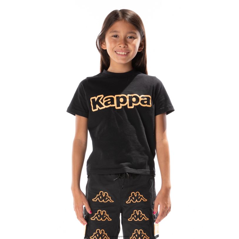 Kappa 子供たち キッズロゴテープエルコTシャツ ブラックスモークオレンジ 480LJ681