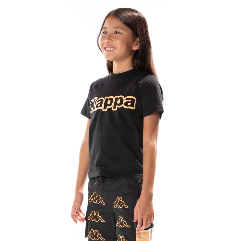 Kappa 子供たち キッズロゴテープエルコTシャツ ブラックスモークオレンジ 480LJ681