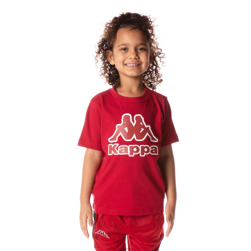 Kappa 子供たち キッズロゴテープバントTシャツ 赤 480LJ711