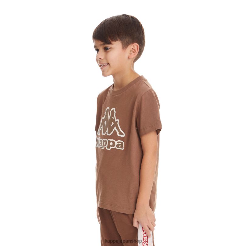 Kappa 子供たち キッズロゴテープバントTシャツ 茶色 480LJ735