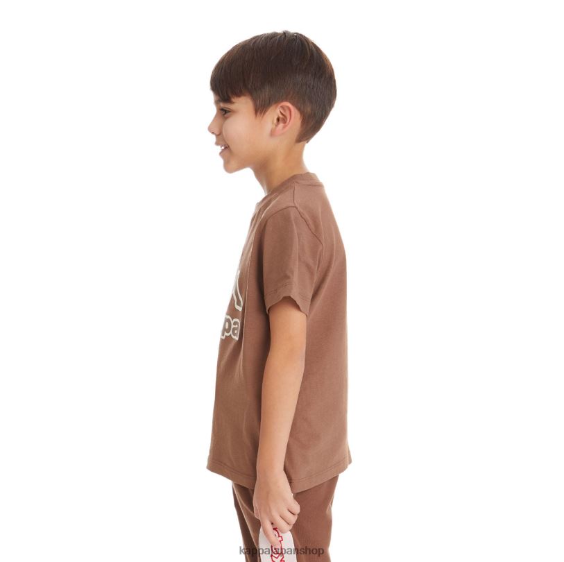 Kappa 子供たち キッズロゴテープバントTシャツ 茶色 480LJ735