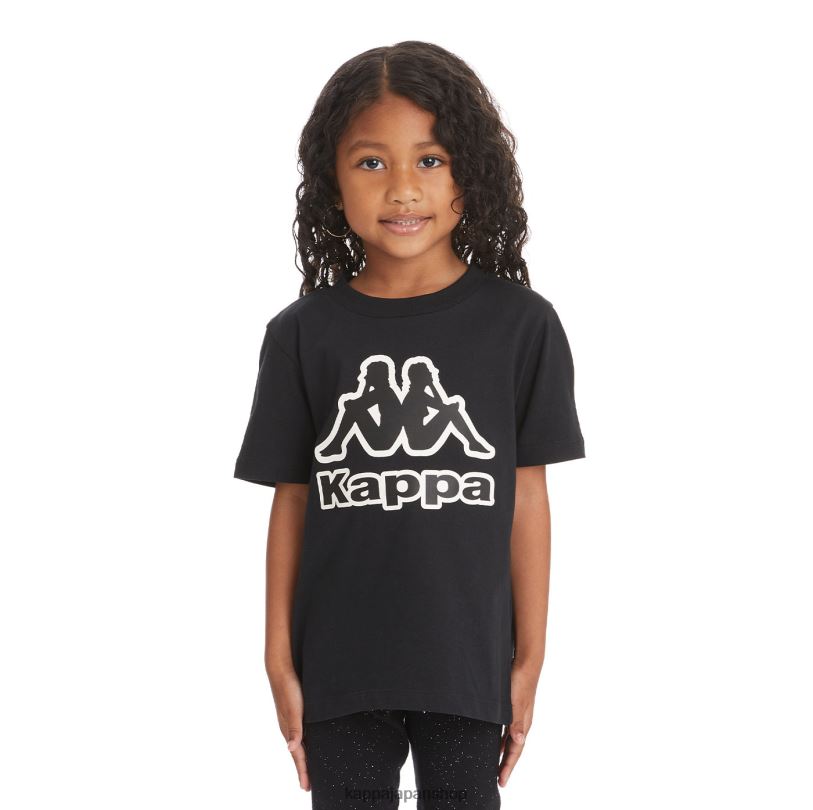 Kappa 子供たち キッズロゴテープバントTシャツ 黒い煙 480LJ737
