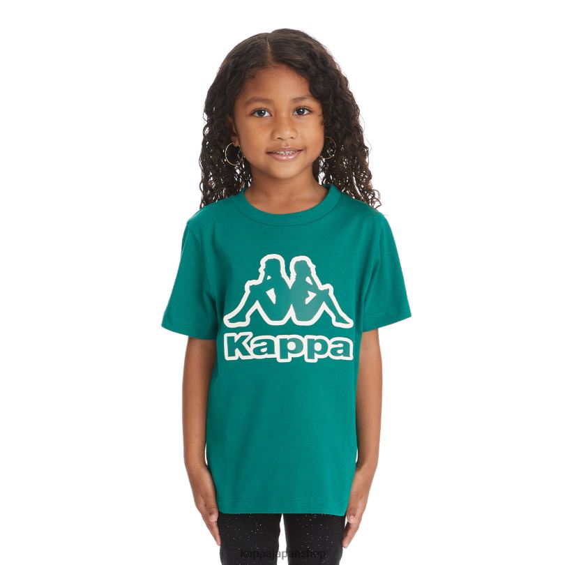 Kappa 子供たち キッズロゴテープバントTシャツ 濃い緑色 480LJ748