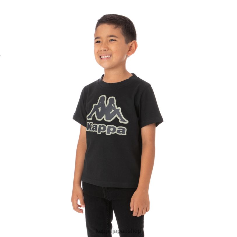 Kappa 子供たち キッズロゴテープバントTシャツ 黒 480LJ768